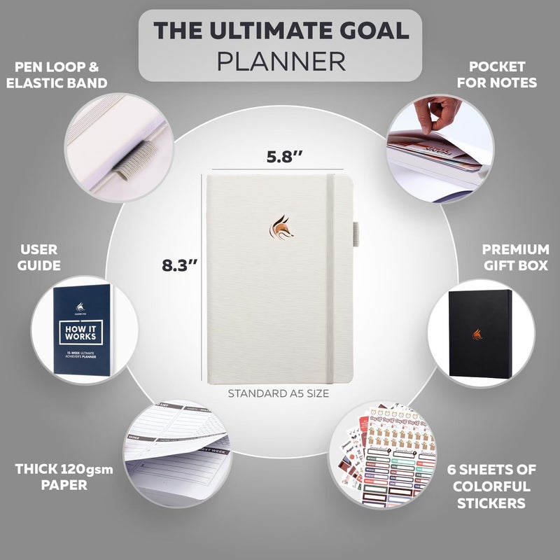 Clever Fox Ultimate Achieverâ€™s Goal Planner - Focus & Productivity 90 Day Journal. Undated Daily Weekly Monthly Planner Organizer & Hourly Schedule Notebook - Hardcover, A5 Size, Pearl White - Image 2